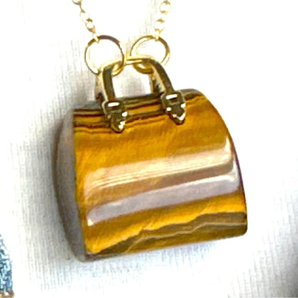 Maximalist Tiger’s eye purse pendant in vermeil gold/power prosperity necklace - Picture 4 of 9